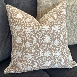 20x20 Taupe Tan Cream Floral Leaf Print Throw Pillow Cover